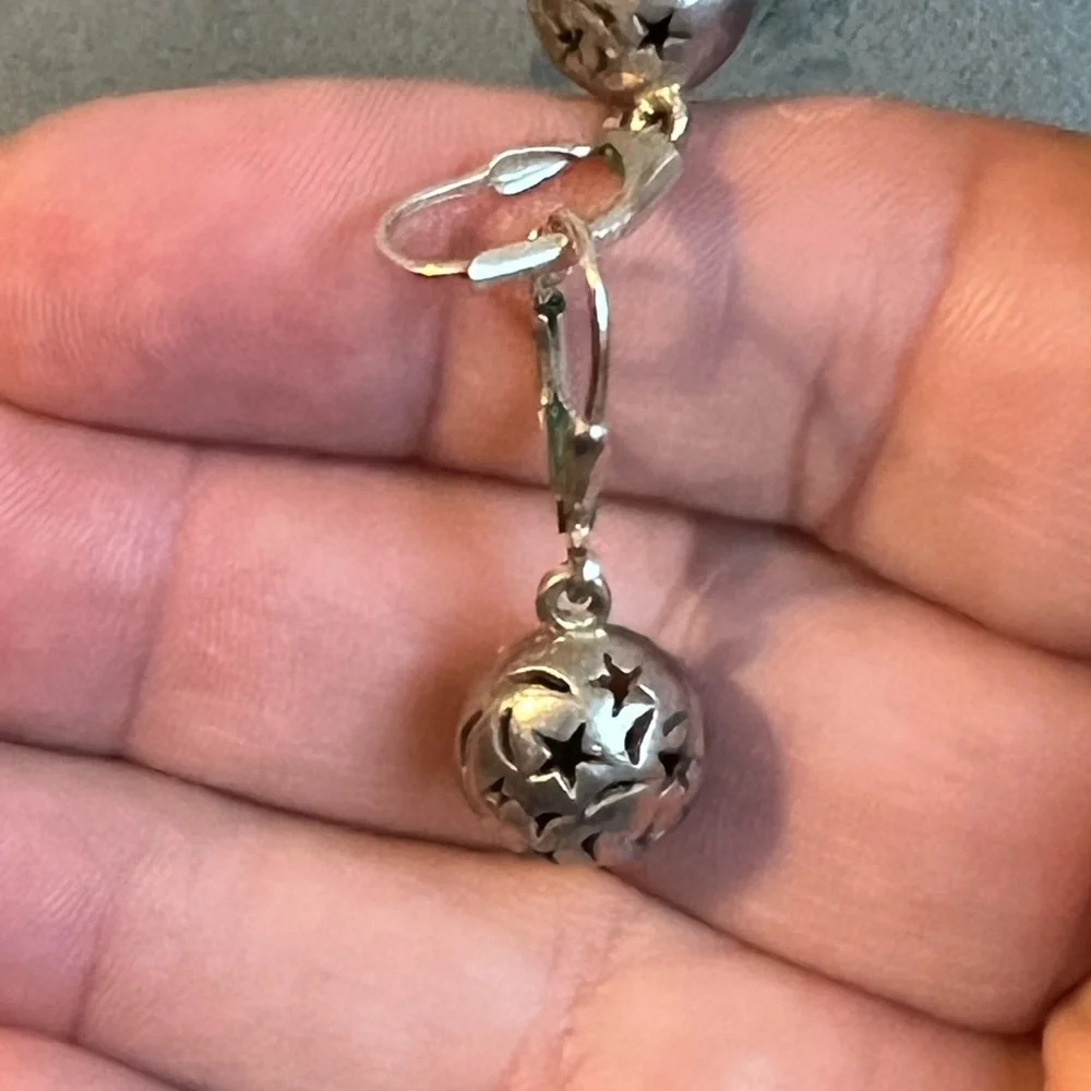 Sterling Moon and Star Cut out Ball Drop Earrings - Picture 5 of 5
